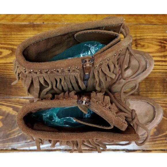 Gianni Bini Brown Leather Fringe Pointy Ankle Western Boots Booties Size 9.5 - Picture 8 of 12